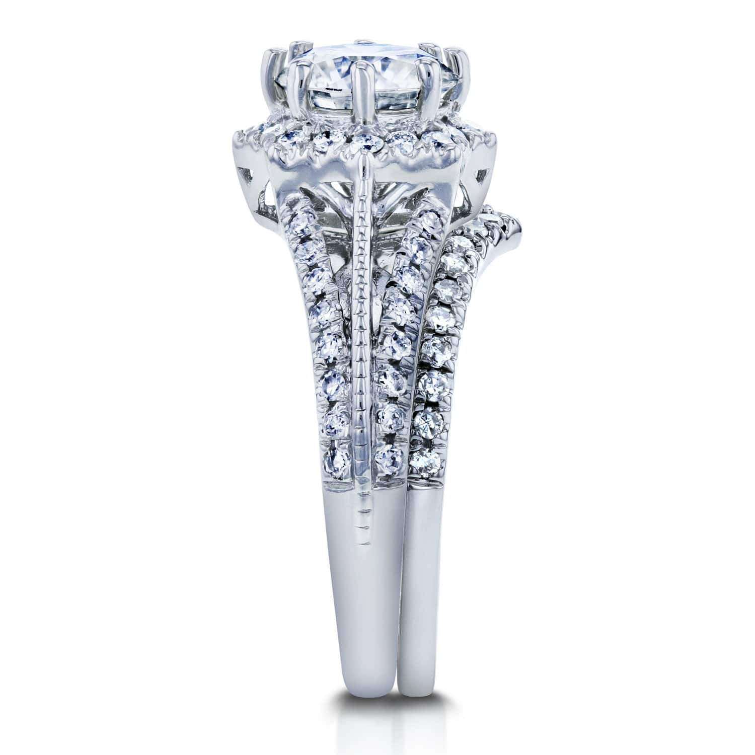 Kobelli Antique Style Moissanite & Diamond Star Halo Bridal Set 1 1/2 CTW 14k White Gold (2 Piece Set)