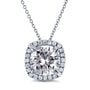 Kobelli Moissanite and Halo Diamond Cushion Necklace 3 CTW in 14k White Gold (16" Cable Chain) MZ62194CU