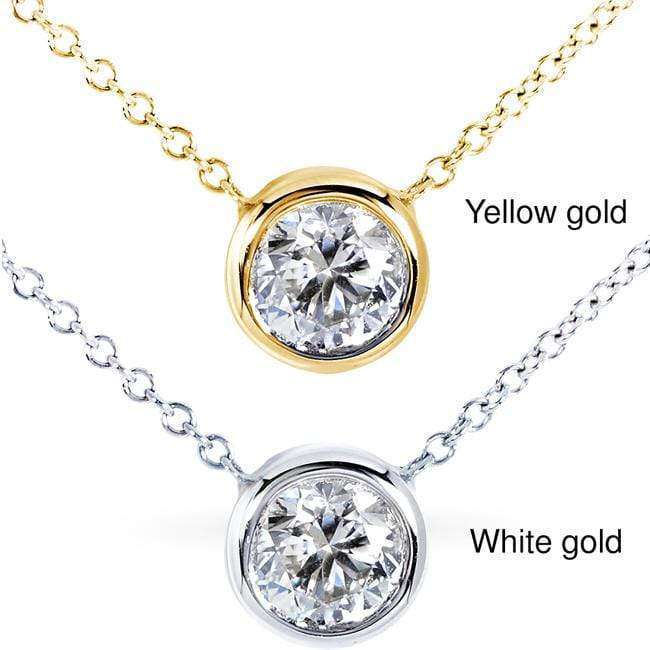 Kobelli Round Bezel Moissanite Solitaire Necklace 14K Gold 16" Chain (6.5mm 1ct DEW)