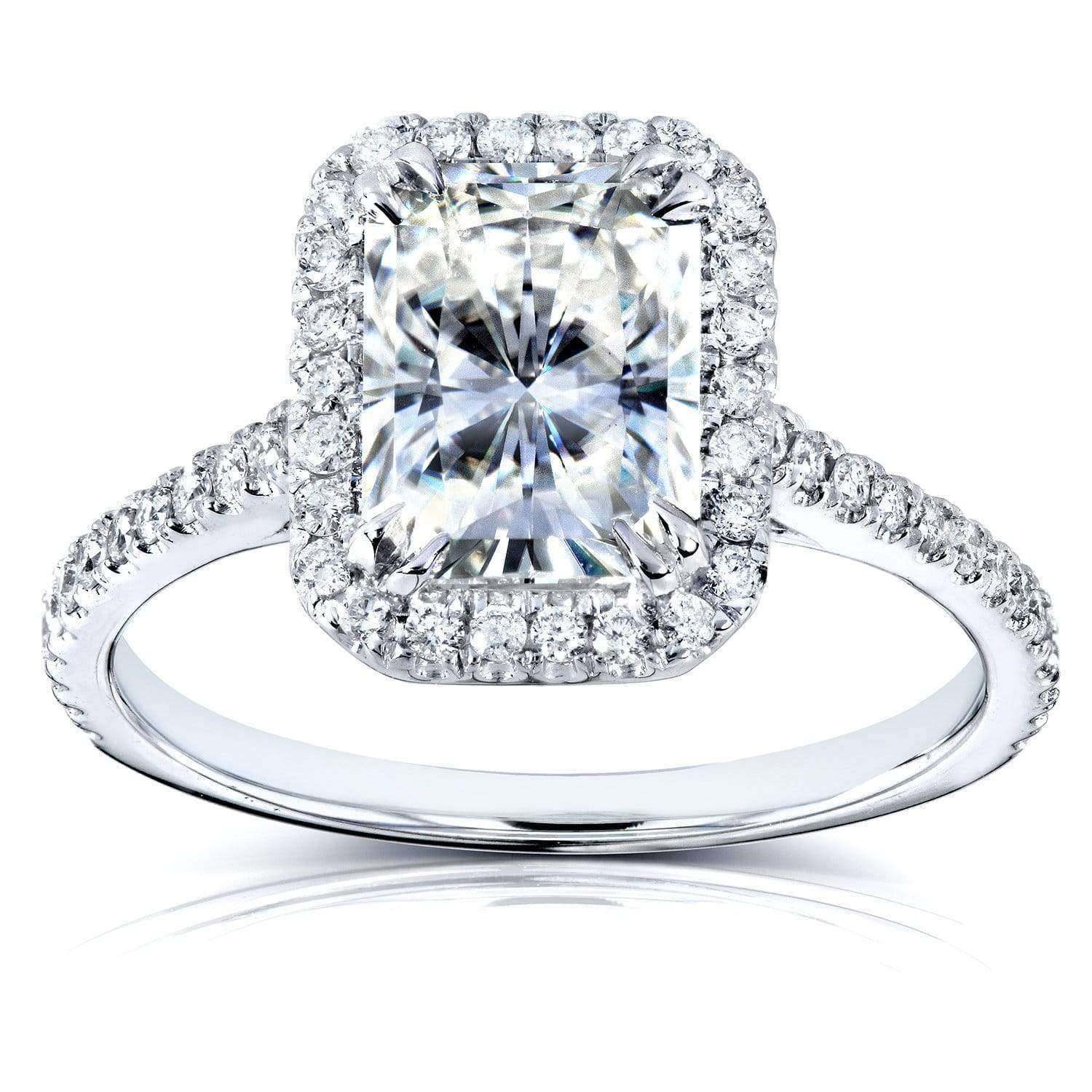 Kobelli Forever One Radiant Moissanite Halo Ring 2 CTW 14K White Gold