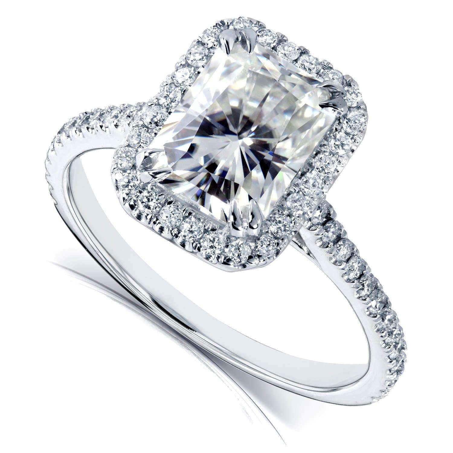 Kobelli Forever One Radiant Moissanite Halo Ring 2 CTW 14K White Gold