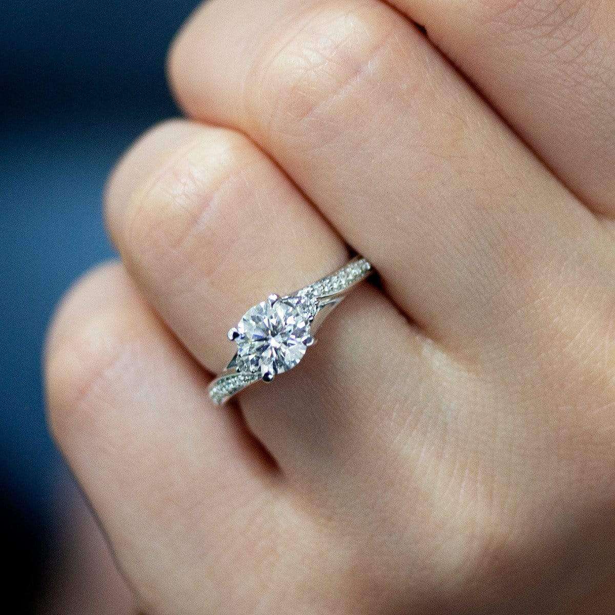 Kobelli Fancy Setting Diamond Bypass Engagement Ring 14k White Gold