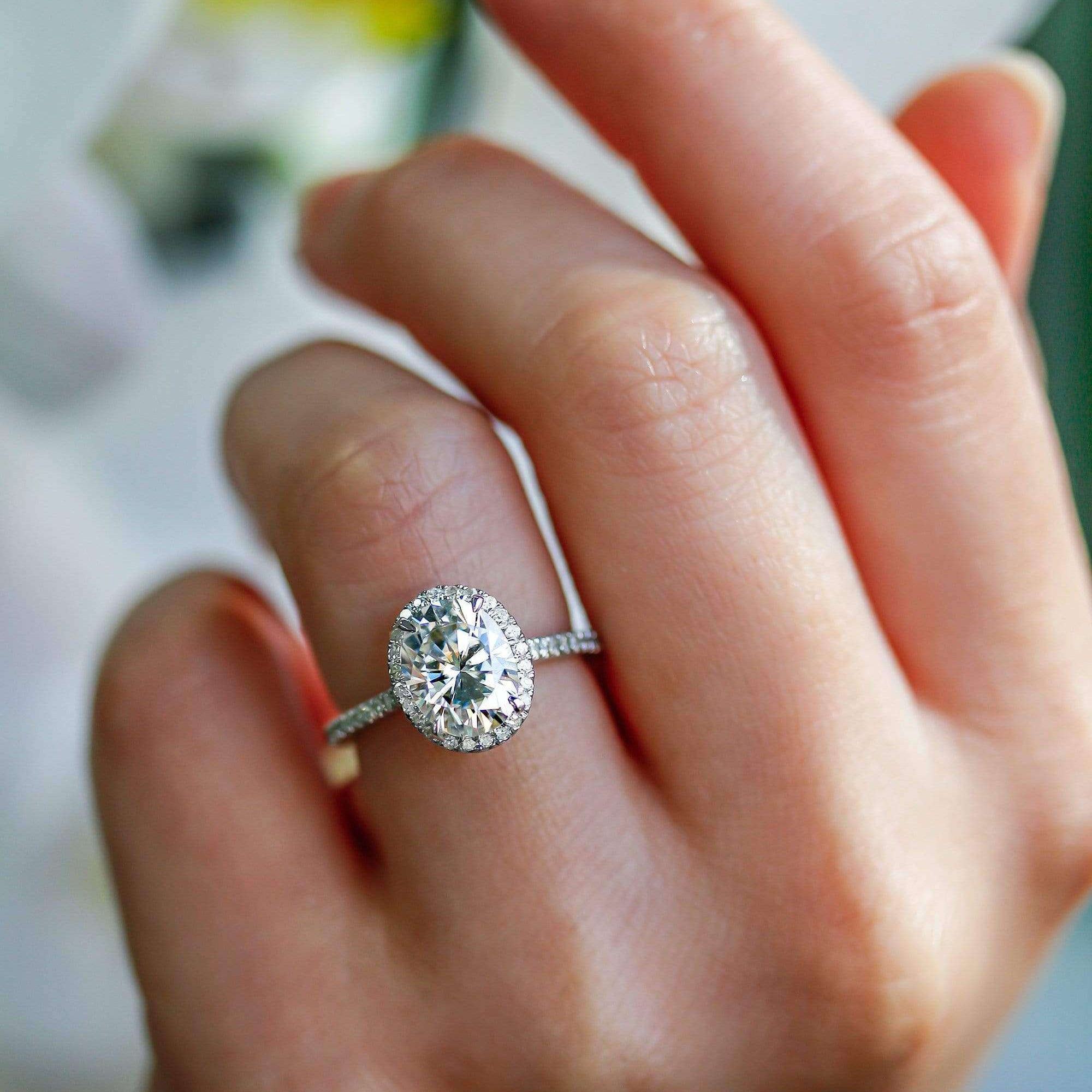 Kobelli Forever One Oval Moissanite and Diamond Halo Engagement Ring 2 1/4 CTW 14k White Gold (DEF/VS, GH/I)