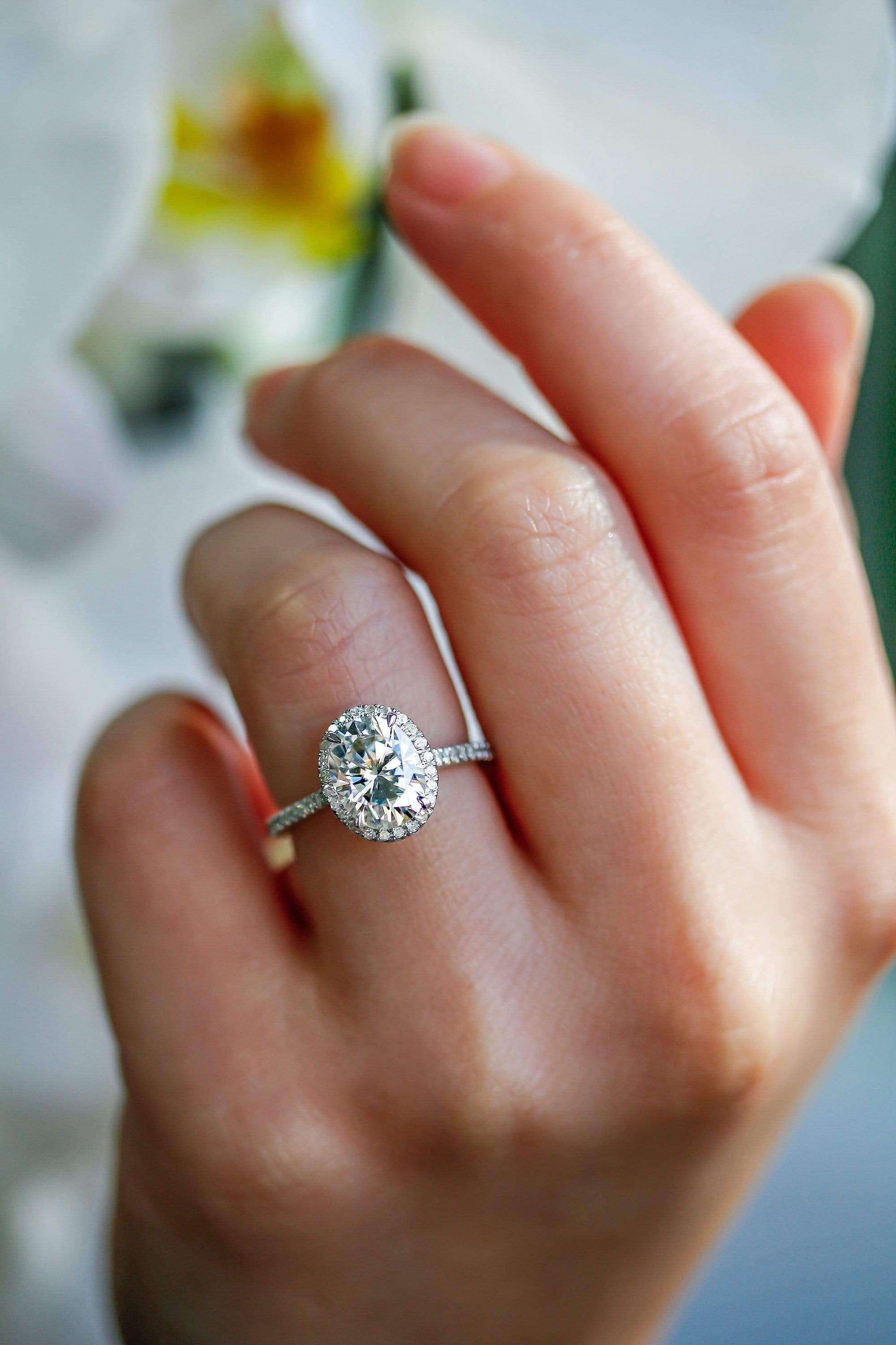 Kobelli Forever One Oval Moissanite and Diamond Halo Engagement Ring 2 1/4 CTW 14k White Gold (DEF/VS, GH/I)