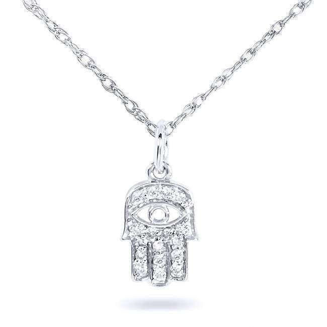 Kobelli Mini Diamond Accented Hamsa "Hand of God" Pendant & Chain in 14K Gold 14101DM_WG