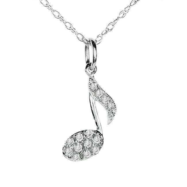Kobelli Diamond Musical Symbol (Eighth Note) Pendant & Chain in 14K White Gold 61542DM_WG