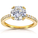 Kobelli Rundschliff-Moissanit-Verlobungsring mit Diamant 2 1/10 CTW 14 Karat Gelbgold
