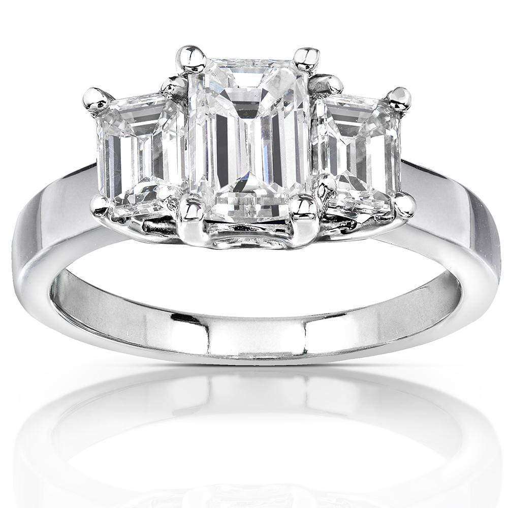 Kobelli Emerald-cut Moissanite Three-stone Engagement Ring 2 3/4 CTW 14k White Gold